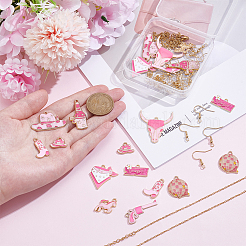 DIYイヤリング/ネックレス作りキット  20つのスタイルの西部カウボーイテーマの合金エナメルペンダント10個が含まれます。  304ステンレススチールピアスフック20個  304ステンレススチールオープン丸カン20個  ピンク  11.5~34.5x14.5~34x2~3.5mm  穴：1.6~2.5mm&nbsp;DIY-ME0001-86