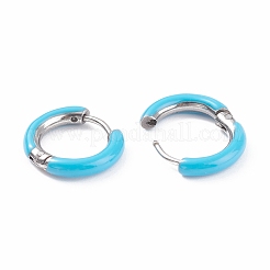 Two Tone 304 Stainless Steel Chunky Huggie Hoop Earrings with Enamel for Women&nbsp;EJEW-C043-11-07P