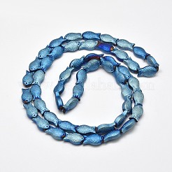 フルメッキつや消し電気メッキガラスの魚のビーズ連売り  メッキグリーン  15x8x5mm  穴：1mm  約30個/連  16インチ&nbsp;X-EGLA-M001-B01