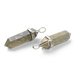 天然黄鉄鉱ペンダント  プラチナトーンの真鍮パーツ  弾丸  39.5x12x11.5mm  穴：4.5x2.8mm&nbsp;G-M378-01P-A37