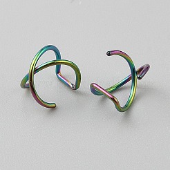 女性用304ステンレススチールカフイヤリング  虹色  10.5x8.5x8.5mm&nbsp;EJEW-WH0098-16R