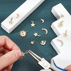 14個7スタイル真鍮製マイクロパヴェキュービックジルコニアチャーム  スター＆ムーン＆サン  18KGP本金メッキ  2個/スタイル&nbsp;ZIRC-FH0001-10