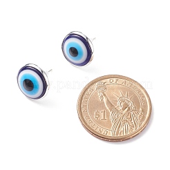 ナザールボンジュウスタッドピアスとフラットラウンド  女性のための真鍮のアクセサリー  ブルー  16.5x13.5mm  ピン：0.7mm&nbsp;EJEW-JE04797