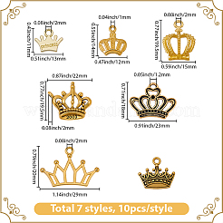 70本7スタイルアロイペンダント  クラウンチャーム  ミックスカラー  11~22x12~29x1.5~7mm  穴：1~2mm  10個/スタイル&nbsp;FIND-BM0001-47