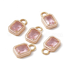 ピンクガラス長方形ペンダント  本物の 18k 金メッキ ラック メッキ真鍮パーツとエナメル  カドミウムフリー＆鉛フリー＆ニッケルフリー  ミックスカラー  15.5~16x9x3.5~4mm  穴：3.3mm&nbsp;KK-I696-10G