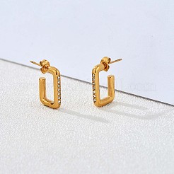 クリアキュービックジルコニア長方形スタッドピアス  430ステンレススチール製ハーフフープピアス（女性用）  ゴールドカラー  20x13x3mm&nbsp;JE942A