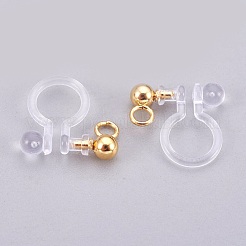 イヤリングパーツのステンレス鋼クリップ  プラスチック付き  18KGP本金メッキ  12x10.5x3mm  穴：1.8mm&nbsp;X-STAS-P207-02G