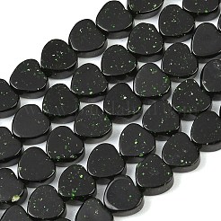 合成グリーンゴールドストーン金砂石ビーズ連売り  ハート  8x8x3~3.5mm  穴：0.8mm  約51個/連  14.37''~14.49''（36.5~36.8センチメートル）&nbsp;GG-CBA199E-B03-01