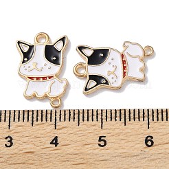 合金エナメル子犬リンク  犬用コネクターチャーム  ゴールドカラー  ホワイト  18x11.5x1mm  穴：1.2~1.5mm&nbsp;ENAM-O001-09G