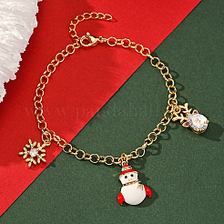 クリスマス 真鍮 パヴェ キュービックジルコニア チャーム ブレスレット  女性用ローロチェーンブレスレット  雪だるまと雪の結晶とヘラジカ  エナメル  カラフル  内径：6-7/8インチ（17.5cm）&nbsp;LX6041