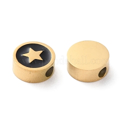 イオンプレーティング（IP）304ステンレスビーズ  エナメル  フラットラウンド  18KGP本金メッキ  スター  8x3mm  穴：2mm&nbsp;STAS-Q333-12G-03