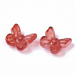 透明スプレー塗装ガラスチャーム  金色の箔付き  蝶  レッド  10x11x3mm  穴：1.2mm&nbsp;GLAA-N035-08A-B05