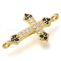 Brass Pave Black & Clear Cubic Zirconia Connector Charms&nbsp;KK-M101-02D-G01
