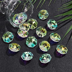 八角形縫い付けガラスラインストーン16個  クリアAB  30x30x14.5mm  穴：1.4mm&nbsp;GLAA-SP0001-83B-01