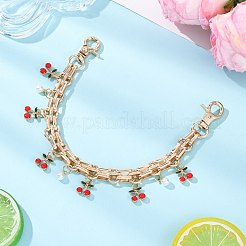 鉄チェーン バッグアジャスターチェーン  チェリー  合金エナメルとABSプラスチックの模造真珠ペンダント付き  ゴールドカラー  255mm&nbsp;HJEW-FS00056