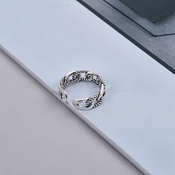 女性のための調節可能な真鍮の袖口の指輪  アズキチェーン形状  アンティークシルバー  usサイズ6 3/4(17.1mm)&nbsp;RJEW-BB70613
