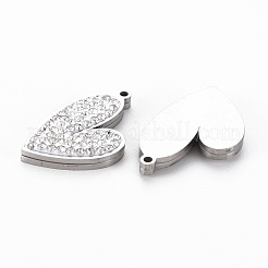 ステンレスペンダント201個  ポリマークレイクリスタルラインストーン  切る  ハート  ステンレス鋼色  20x13.5x2.5mm  穴：1mm&nbsp;STAS-Q240-087P