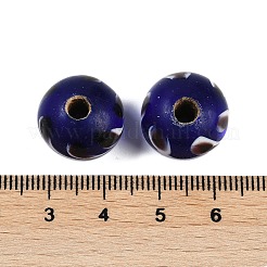 手作りランプワークビーズ  水玉模様のロンデル  士官候補生ブルー  14~16x10~12.5mm  穴：3~4mm&nbsp;BLOW-D006-06E