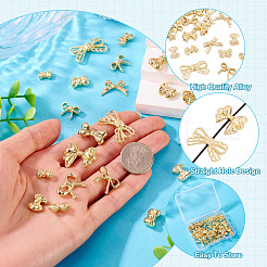30個15スタイルラックメッキ合金ビーズ  蝶結び  ゴールドカラー  5.5~18.5x9~24.5x3~6mm  穴：1~2mm  2個/スタイル&nbsp;FIND-TA0006-78