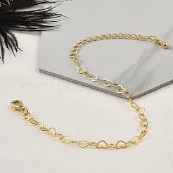女性のための真鍮ハートリンクブレスレット  長持ちメッキ  901ステンレススチール留め具  鉛フリー＆カドミウムフリー  18KGP本金メッキ  6-1/4インチ(16cm)+エクステンダー: 50~60mm&nbsp;BJEW-G735-07G