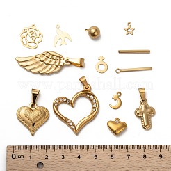 304ステンレスペンダント  混合図形  ゴールドカラー  6~60x1.5~40x0.4~17mm  穴：0.8~10mm&nbsp;STAS-MSMC002-03G