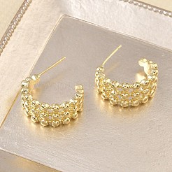 真鍮製スタンドピアス  ハーフフープピアス  ゴールドカラー  22x23x6.5mm&nbsp;KK-CBAD851-35G