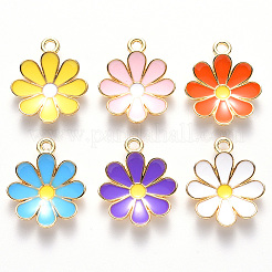 合金エナメルチャーム  花  ライトゴールド  ミックスカラー  19x16x3.5mm  穴：1.8mm&nbsp;ENAM-S121-116-G