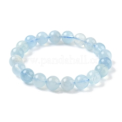 Natural Aquamarine Round Bead Stretch Bracelets for Men Women&nbsp;BJEW-U034-01A-03