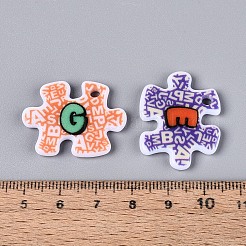 印刷された不透明なアクリルパーツ  パズルチャーム  ミックスカラー  23x29.5x3.5mm  穴：2.5mm&nbsp;MACR-N018-11