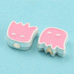 合金エナメルビーズ  マットシルバーカラー  花  ショッキングピンク  10x10x4mm  穴：2mm&nbsp;FIND-G062-17MS