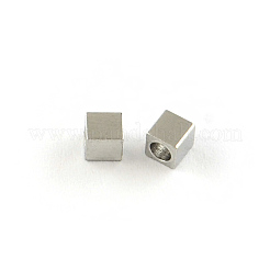 変色防止201ステンレススチールキューブスペーサービーズ  ステンレス鋼色  3x3x3mm  穴：2mm&nbsp;X-STAS-S040-10