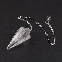 天然水晶 六角形の尖ったダウジング振り子  真鍮クロスチェーンを有する  コーン  プラチナ  鉛フリーとニッケルフリー  8-1/4インチ（215mm）&nbsp;G-G956-D10-FF