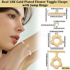 真鍮トグル留め具10セット  花  18KGP本金メッキ  長さ20mm  バー：15x4.5x2mm  穴：1.5mm  丸カン：5.5x1ミリ  内径：3.5mm  花：13.5x12x1mm  穴：1.2mm&nbsp;KK-BBC0021-05