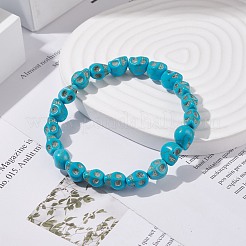 Synthetic Turquoise(Dyed) Skull Stretch Bracelet&nbsp;BJEW-JB08068-01