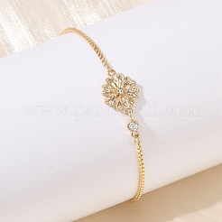 Brass Micro Pave Cubic Zirconia Birthday Flower Link Bracelets&nbsp;BJEW-U031-01G-04