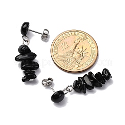 Natural Obsidian Dangle Stud Earrings&nbsp;EJEW-JE06371-07