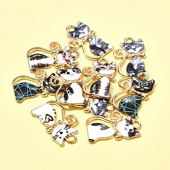 10本合金エナメルペンダント  カドミウムフリー＆鉛フリー  ライトゴールド  猫のチャーム  ミックスカラー  21x14x1.5mm  穴：2mm&nbsp;ENAM-FS0001-83