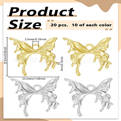 20 個 2 色ラックメッキ合金ペンダント  蝶  ミックスカラー  25.5x23.5x3mm  穴：2.5mm  10個/カラー&nbsp;FIND-LP0005-85