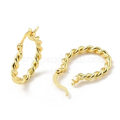 女性のための真鍮ツイストロープフープピアス  鉛フリー＆カドミウムフリー＆ニッケルフリー  18KGP本金メッキ  28x24x4mm  ピン：0.5mm&nbsp;EJEW-A070-16G