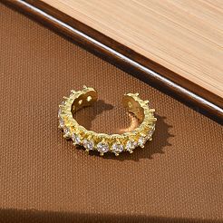 女性用真鍮マイクロパヴェキュービックジルコニアカフオープンリング  カドミウムフリー＆鉛フリー  ラックめっき  長持ちメッキ  ゴールドカラー  5mm  内径：18mm&nbsp;RJEW-C163-07G
