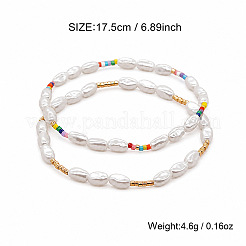 2Pcs 2 Styles Oval Imitation Pearl and Seed Beads Beaded Stretch Bracelet Sets&nbsp;KV4840