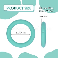 食品グレードの環境に優しいシリコンフォーカルビーズリング9個。  アクアマリン  65x9.5mm  穴：3mm  内径：44mm&nbsp;JX895I