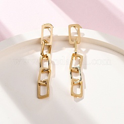 304ステンレススチールチェーンダングルスタッドピアス（女性用）  18KGP本金メッキ  45x6mm&nbsp;EJEW-Q781-30G