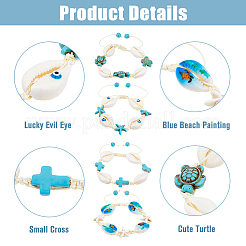 4Pcs 4 Style Natural Shell with Evil Eye Braided Bead Bracelets Set&nbsp;BJEW-FI0001-74