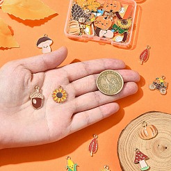 感謝祭合金エナメルペンダント30個15スタイル  ライトゴールド  混合図形  13~23.5x8.5~21x1.5mm  穴：1.6~1.8mm  2個/スタイル&nbsp;ENAM-FS0001-99
