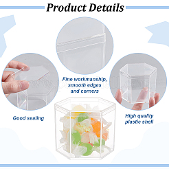 帽子カバー付き六角プラスチック収納ボックス  食品用  小物収納  透明  5.85x6.8x5.5cm&nbsp;CON-WH0084-81