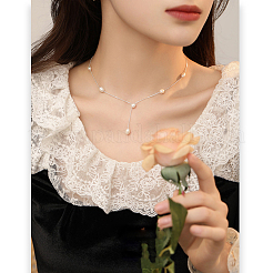 925 Sterling Silver with Natural Freshwater Pearl Potato Link Chain Y Necklaces for Women&nbsp;FS-WG86156-01