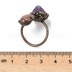 天然アメジストとローズクォーツのリング  赤銅真鍮カフリング  18mm&nbsp;RJEW-B122-04R-05