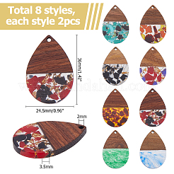 16Pcs 8 Colors Transparent Resin & Walnut Wood Big Pendants&nbsp;RESI-HS0001-01B