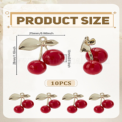 ABSプラスチックペンダント10個  チェリー  黄金の亜鉛合金パーツ  レッド  28x25x13mm&nbsp;FIND-LP0009-96